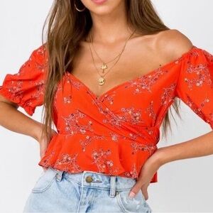 Princess Polly Red Floral Surplice Crop Top Sz 0